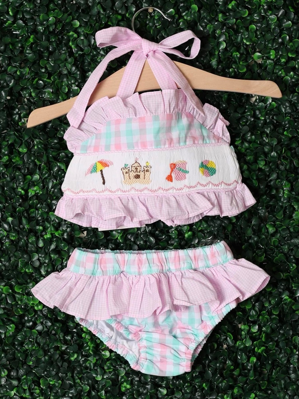 Beach smocked two piece swim suit
